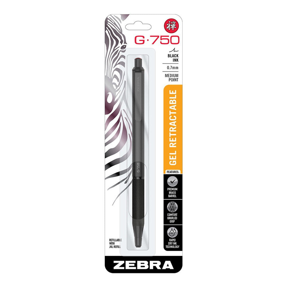 Zebra G 750 Premium Metal Barrel Retractable Gel Pen, 1 Ea